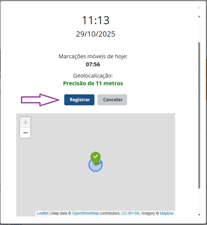 Tela de registro de ponto